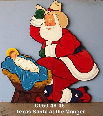 C050v1Texas Santa at the Manger ( with halo)